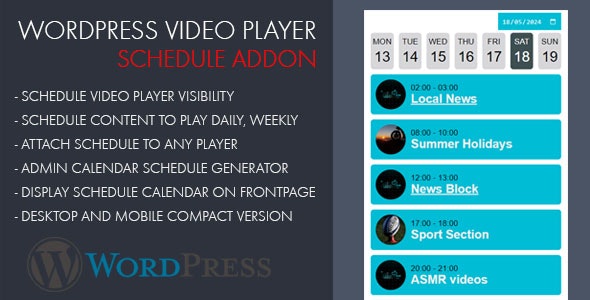 Reproductor de vídeo Schedule AddOn para WordPress